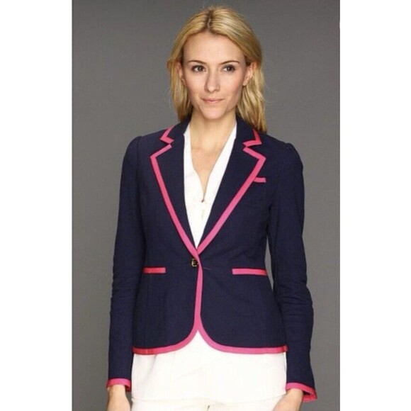 Lilly Pulitzer Malibu Womens Blazer Jacket Single Button Navy Blue Size M